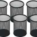Pen Holder Pencil Holder Mesh Metal Pen Cup Holder Pencil Cup Holder for Desk Office Home Pen Organizer Black, 6 Pack