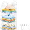 X-cosrack 3 Tier Foldable Closet Organizer, Clothes Shelves with 5 S Hooks, Wall Mount&Cabinet Wire Storage Basket Bins, for Clothing Sweaters Shoes Handbags Clutches Accessories-White Patent Design