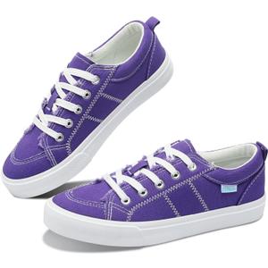 Obtaom Women's White Play Fashion Sneakers Cute Lace up Canvas Shoes Low Top Washed Canvas Flat for Lady (10, Purple)