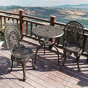 YKSY&YKSY Patio Bistro Set.Rust-Resistant Cast Aluminum Bistro Table Set with Umbrella Hole for Backyard (Crown Copper)