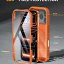 Miracase for iPhone 17 Pro Case with 360 Spin Magnetic Stand, Full-Body Phone Case with Built-in Glass Screen Protector & Camera Control, Drop Proof iPhone 17 Pro Cover, Orange