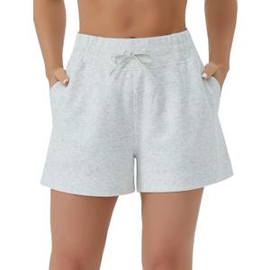 THE GYM PEOPLE Women's Drawstring Sweat Shorts High Waisted Summer Workout Lounge Shorts with Pockets Heather White S