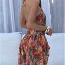OYOANGLE Women's Halter Sunset Mini Dress Summer Beach Vacation Sundress (Brown, S)