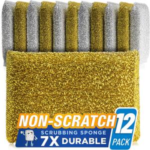 SPONGENATOR Kitchen Scrubbing Sponges - Heavy Duty Non-Scratch Scrubbing Cleaner Sponges in 2 Colors - Multi-Surface Non-Metal Dish Scouring Scrubbers for Fast Cleaning (Gold & Silver, 12)