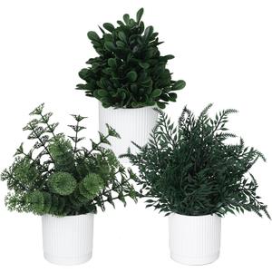 Fake Plants 3 Pack Fake Potted Plants Artificial Plants for Home Shelf Offices Table Home Decor (Kelly Green)