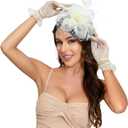 Fascinators Hat Clip Hat Wedding Cocktail Tea Party Headwear and Short Lace Bowknot Gloves for Women (Medium, Beige)