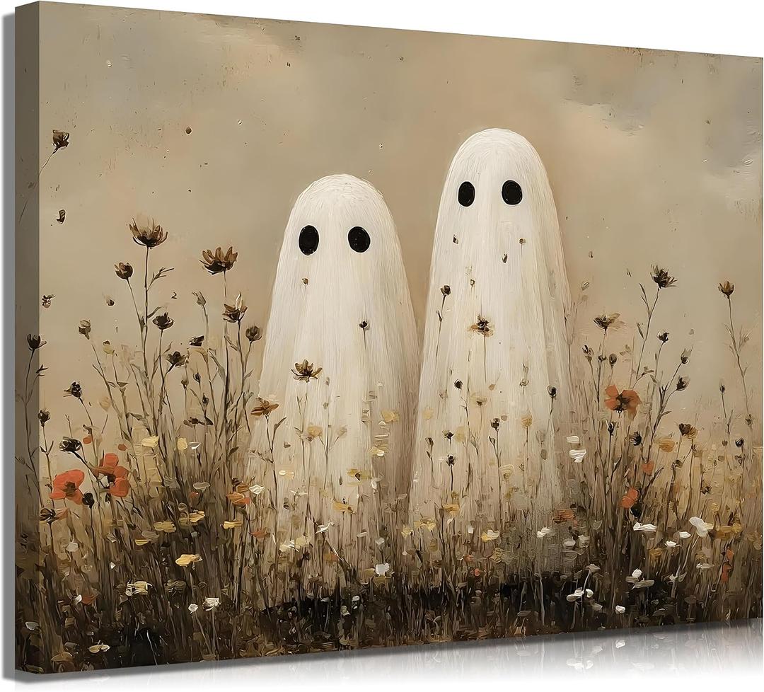 Vintage Halloween Ghost Canvas Wall Art,16x24in Framed