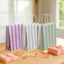 Small Gift Bags with Handles, 12-Pack Paper Party Favor Goodie Bags, 5.82 x 3.15 x 8.18 Inches, 6 Designs in Cotton Candy Stripes, Ideal for Birthdays, Baby Showers, and Christmas Parties