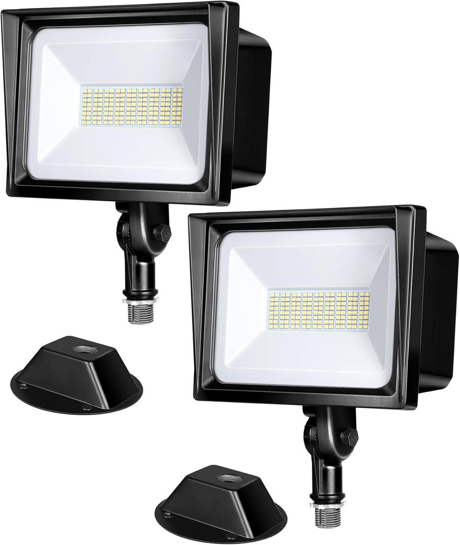 DEWENWILS 2-Pack 65W LED Flood Light Outdoor, 6670 LM Super Bright Security Lights Switch Controlled, IP65 Waterproof, 5000K Flood Lights Outdoor for Yard, Garage, Garden, UL Listed (Black-65 Watts)