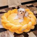 CHEERPALS Weave Cat Bed for Indoor Cats,Cute Pet Bed with Washable Cushion Fluffy Kitty Bed for Small Dog(Eggshell Yellow)