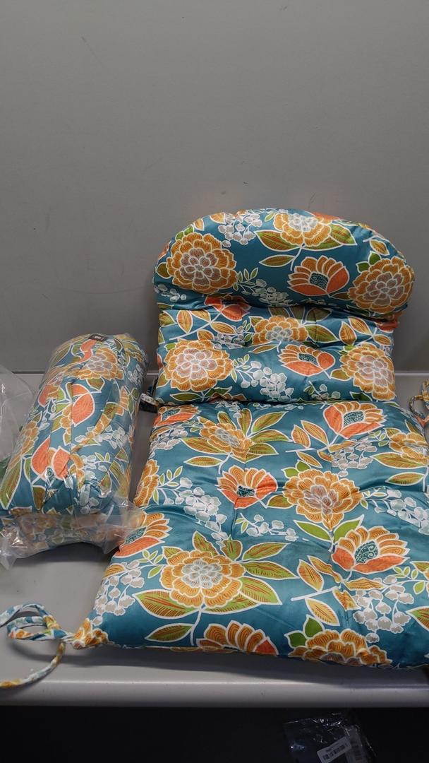 Outdoor Patio Cushion, Rocking Chair Cushion, Tufted Pads, Set of Upper and Lower with Ties Pack of 2 (2 Sets) - Back 20"×17", Seat 17"×17"