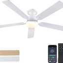 Modern 56" Flush Mount Ceiling Fan with Light and Remote/APP Control, Low Profile, Reversible, Dimmable, Noiseless, White Fan for Bedroom (White-56in)