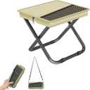 2-in-1 Collapsible Camping Stool & Sling Bag / 220LB Load Capacity Folding Portable Fishing Stool/Collapsible Stool for Camping, Hiking, Fishing, Gardening & Beach Outdoor Activities (Large, Khaki)