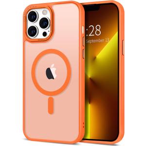 Hython Case for iPhone 13 Pro Case Magnetic Translucent Matte Phone Cases 6.1" [Compatible with MagSafe] Thin Slim Fit Shockproof Bumper Hard Protective Cover for Women Men Girls, Frosted Orange