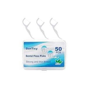 50 Count Dental Floss Picks – Mint Flavored Flossers with Built-in Toothpick for Deep Cleaning
