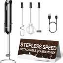 InstaWhisk Milk Frother with Variable Speed, Rechargeable Coffee Frother Wand with Detachable Double Whisk, Drink Mixer Handheld Electric Stirrer for Latte, Cappuccino, Matcha, Almond Milk, Protein (Black)