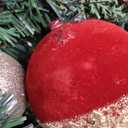 SHareconn 9FT Prelit Christmas Garland with Multi-Color LED Lights, Battery-Operated Timer, Includes Flower Ball & Poinsettia for Mantle Fireplace Indoor Outdoor Xmas Decor, Red Champagne Gold, 9 FT