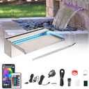 PONDO Pool Waterfall 12" APP with 16 Colors LED Lights, Stainless Steel Pond Fountain Set for Outdoor Decorations, Patio Waterfall Spillway Kit on The Wall for Garden, Easy Installation (Sliver)