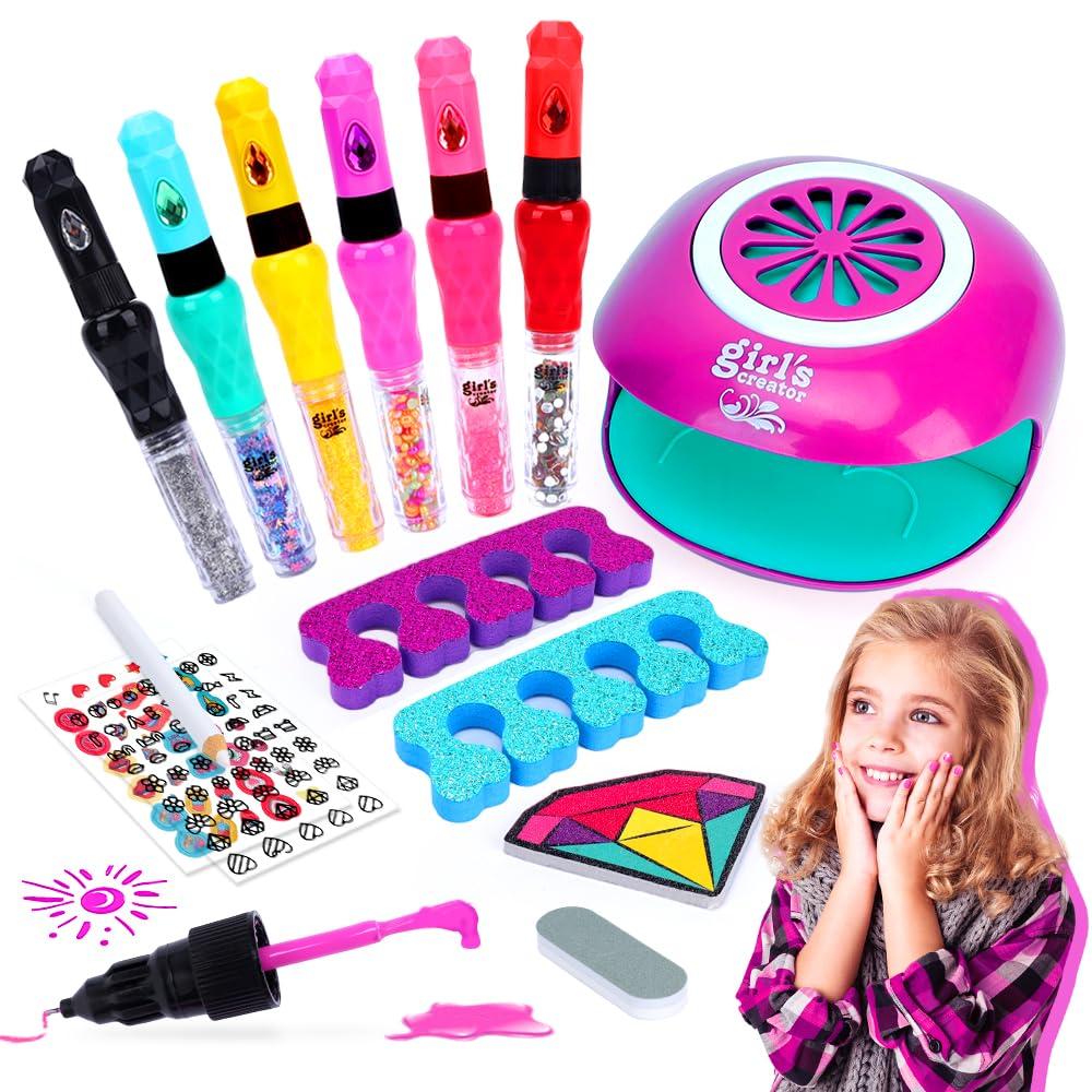 Nail Art Kit for Girls: Kids Nail Polish Set for Girls Toys Ages 8-12 Birthday Presents Gift Nail Set for Girl age 10-12Makeup Kit for Girl 10-12 Nail Art Studio