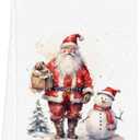 UTELKA Christmas Santa Towel Decorative Vintage Snowman Kitchen Towel, Snow Winter Holiday Dish Towels Santa and Snowman Winter Kitchen Decor for Farmhouse Bathroom 12x16