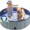 Foldable Dog Pool, Portable Pet Bath Tub and Kiddie Swimming Pool, Collapsible Bathtub for Puppies, Small, Medium and Large Dogs, Cats and Kids, 39.5 x 12 in, Gray