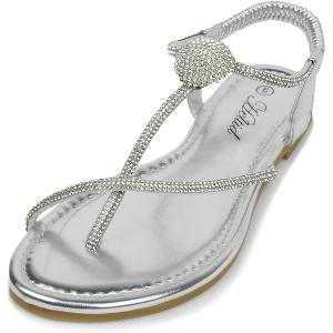 SheSole Womens Sparkly Rhinestone Flats Sandals Beach Bride Wedding Shoes Silver, Size 7.5