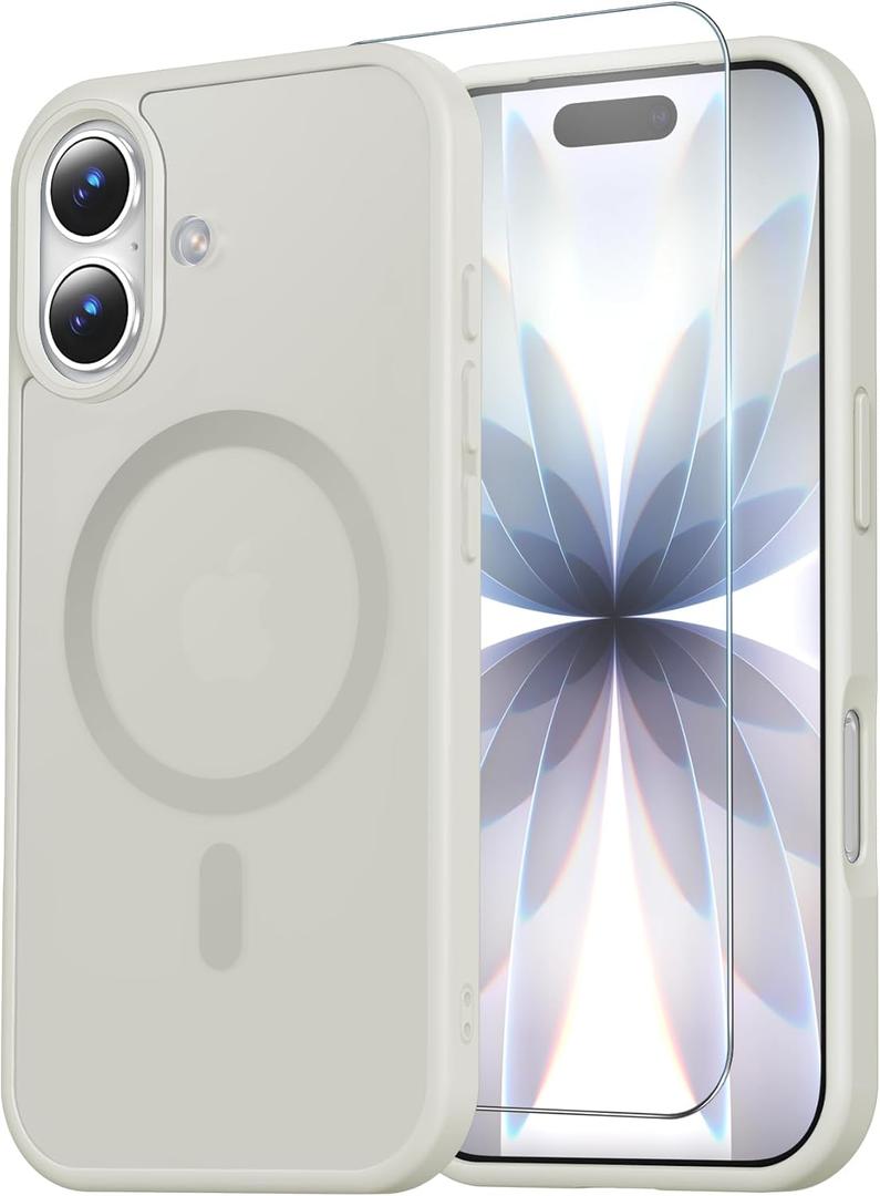 Temdan for iPhone 17 Case with Screen Protector, Compatible with Magsafe, Anti-Yellowing, Military-Grade Protection, Shockproof Slim Magnetic Phone Case Cover, Antique White