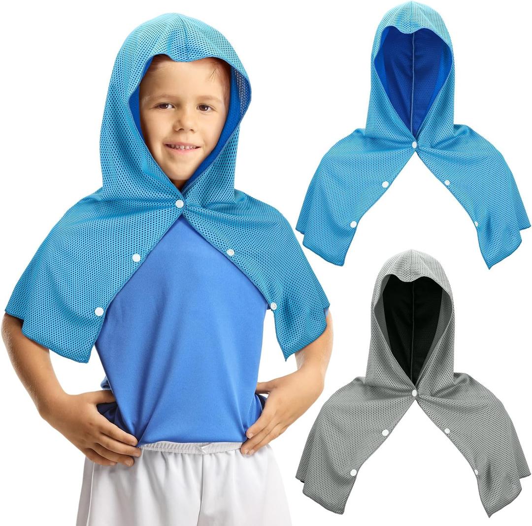 Peryiter 2 Pack Mini Kids Cooling Hoodie Towels for Neck and Face Cooling Towels UPF 50 Sun Protection Lightweight Soft Breathable Neck Head Wraps Cold for Kids Exercise Activities Sport Workout