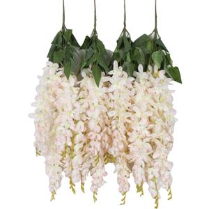 Duovlo Silk Wisteria Flower Artificial 2.13 Feet Hanging Wisteria Vine Fake Flower Bush String Home Party Wedding Decoration,Pack of 4 (Light Pink)