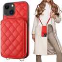 Bocasal Crossbody Wallet Case for iPhone 13, RFID Blocking PU Leather Zipper Handbag Purse Flip Cover, Kickstand Folio Case with Card Slots Holder Wrist Strap Lanyard 5G 6.1 Inch (Red)