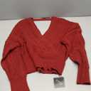 ZAFUL Women's V Neck Cable Knit Sweater Long Sleeve Ribbed Crop Tops Wrap Surplice Solid Casual Pullover Jumper, Red, Large