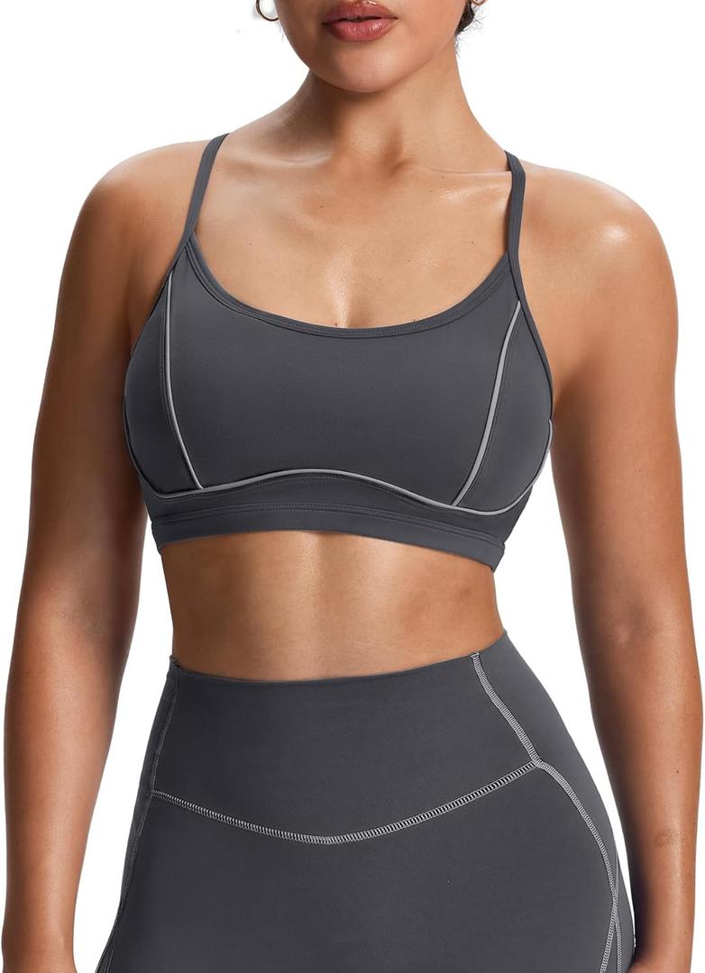 Aoxjox Women's Workout Sports Bras Fitness Training Gym Lexi Lined Bra Yoga Crop Tank (Iron Grey/Grey) S