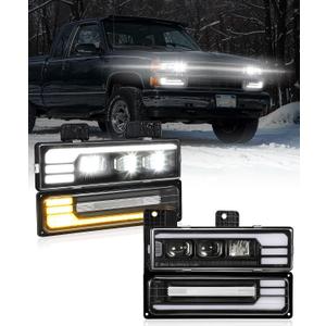 Partsam LED Headlights Assembly DOT Approved with Start Animation DRL Sequential Turn Signal Hi/Low Beam Lights Replacement for OBS Truck Silverado C/K 1500/2500/3500 88-98, 6500K 12V IP67