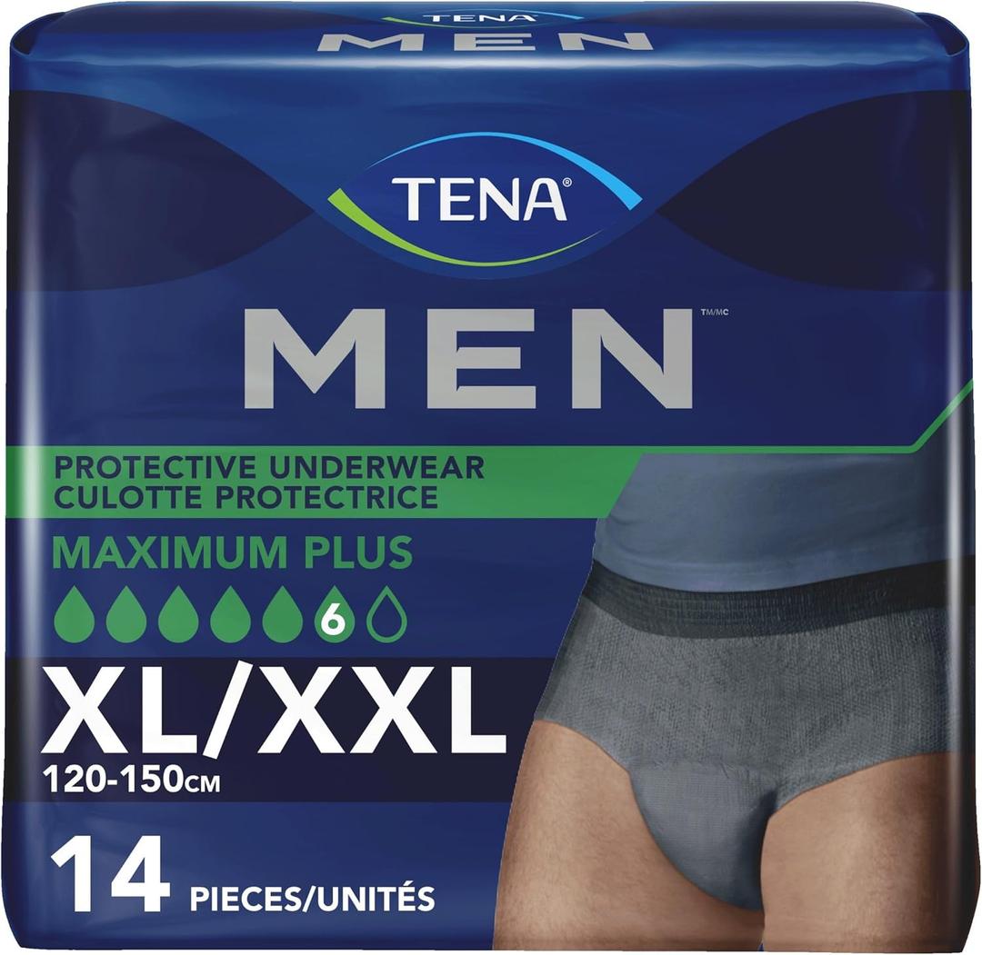 TENA Men Super Plus Disposable Underwear Male Pull On with Tear Away Seams Large/X-Large, 81920, 57, 14 Ct