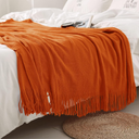 Homiest Decorative Knitted Throw Blanket with Fringe, Lightweight & Soft Acrylic Knit Blanket Tassel for Couch, Sofa, Bed (Burnt Orange, 50 x 60 Inch)