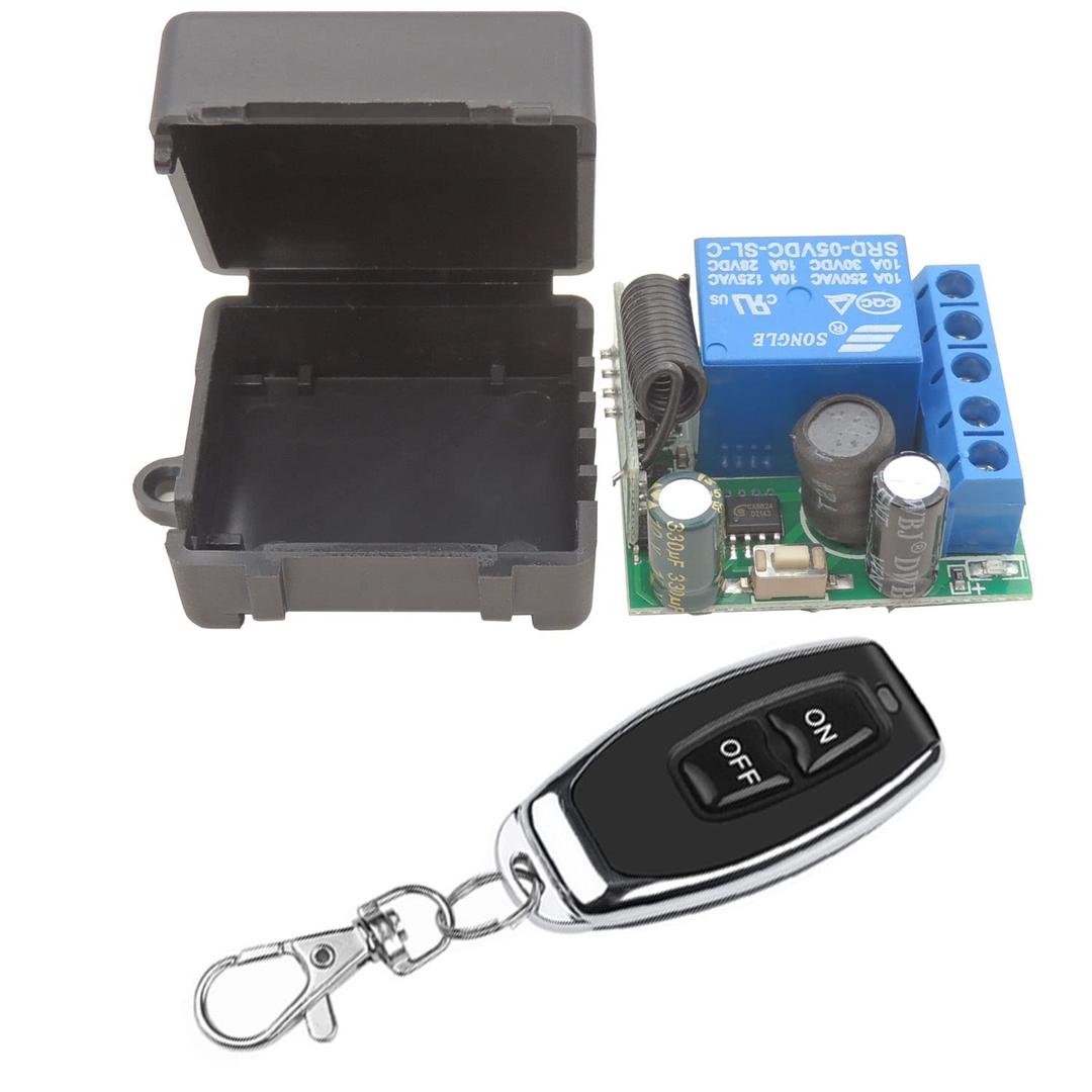 DieseRC Wireless Remote Control Switch 433Mhz 5V 12V 24V 1 Channel Radio Control Relay Receiver with 1 Transmitter Keyfobs Potential-Free Contacts Relay Controller