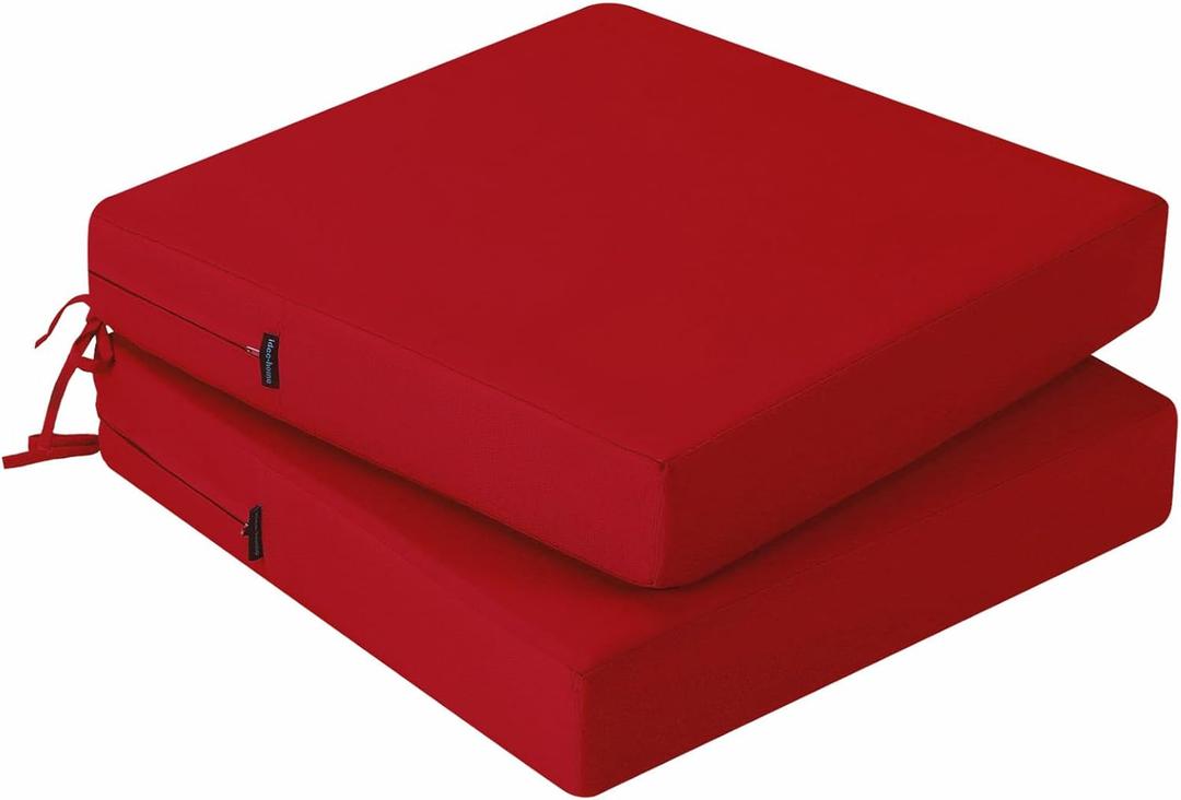 idee-home Outdoor Chair Cushions Set of 2, Waterproof Outdoor Seat Cushions for Patio Furniture, Outside Replacement Chair Pad with Ties for Lawn Deck Porch, 22 x 22 Red