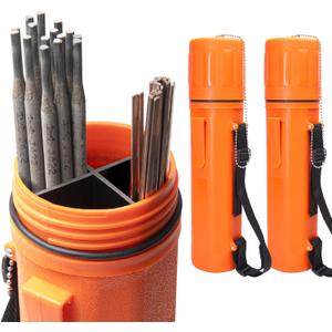 Welding Electrode Storage Tube 2 Pack (3 x 14) - Moisture Proof Welding Rod Container with Adjustable Shoulder Strap & Leash-Lid, Divided Liner for Rod Organization
