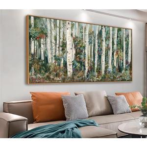 tigeridge Framed Birch Wall Art - Blooming Birch Forest Canvas Pictures Nature Landscape Wall Decor Birchwood Trees Painting Print Artwork Living Room Bedroom Home Office Decor 24" x 48" Natural Frame