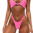 Tainehs Womens Sexy One Piece Bikini Swimsuits High Cut Cheeky Swimwear Thong Bottoms Bathing Swimsuits (Small, Pink)