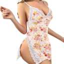 CRIPOM Babydoll Lingerie for Women Sexy Nightgowns Lace Chemise Cute Sleepwear Cami Nightie Modal with Side Slits XL
