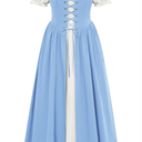 Scarlet Darkness Women Renaissance Dress Peasant Medieval Dress Short Sleeve Maxi Dress, XL