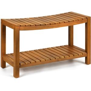 Teak Shower Bench, 32" Solid Wood Shower Stool for Inside Shower to Sit On, Wooden Bathroom Shower Seat Waterproof