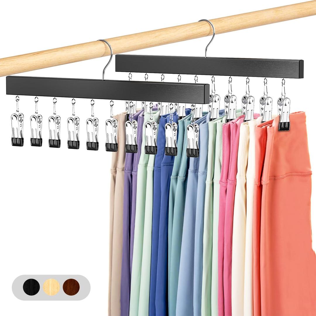 Legging Organizer for Closet 2 Pack, Pants Hangers with Clips Holds 20 Leggings, Multi Hangers Space Saving Storage Bedroom Organization for Jeans, Yoga Pants, Skirts & More, 360 Swivel Hook, Black