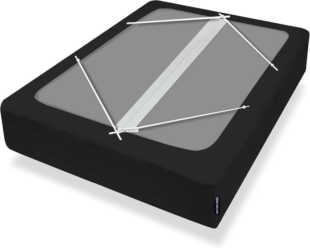 Bedecor 4-9 Inches Split Box Spring Cover King Size Black with Stretchy Jersey Fabric Bed Frame Cover Wrap Around 4 Sides Elastic Bed Skirt Alternative Box spring Cover King/Cal King