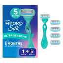 Schick Hydro Silk Ultra Sensitive Razor for Women | Womens Razor for Sensitive Skin, 5 Blade Razors for Women, Womens Razors for Shaving, Includes 1 Handle & 5 Refills