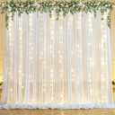 10x10ft White Chiffon Backdrop Curtain with Lights String for Wedding Sheer Tulle Curtain Photo Backdrops Drapes for Baby Shower Birthday Party Home Ceremony Decorations