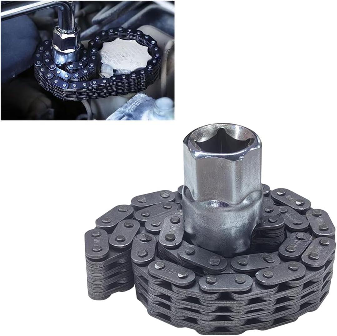Automotive Oil Filter Chain Wrench, Adjustable Pipe Wrench Spanner, Double Chain Sleeve Type Automotive Repairing Removal Tool, Universal Car Accessories Max for 5 Inches