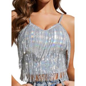 Women Sexy Shiny Metallic Silver Crop Tops Trendy Festivals Rave Halter (Medium) Women Sexy Shiny Metallic Silver Crop Tops Trendy Festivals Rave Halter (Medium)