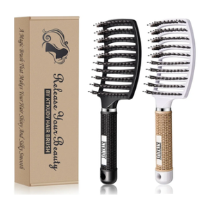 Detangling Brush Boar Bristles Set KTKUDY Hair Brush Curved and Vented Detangler Brush for Women Men Kids Wet and Dry Hair (Black&White)